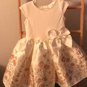 H&M size 4T FORMAL DRESS SATIN FLORAL BOTTOM gold tone ziper hardware bow accent